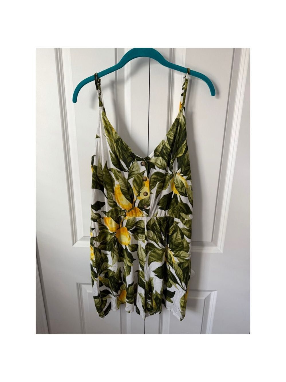 H&M White Green Lemon Print Romper M